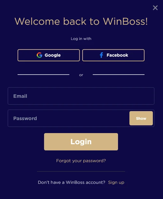 Форма входу на WinBoss казино для безпечної авторизації та доступу до профілю